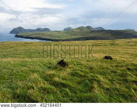 Scenic View From Storhofdi Lookout At The Southernmost End Of Heimaey Island - Westman Islands, Icel