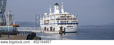 Greenock, Scotland, Uk, March 24th 2021, World Odyssey Passenger Ship During Cruise With Tourists Tr