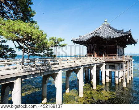 Otsu, Japan - August 21, 2018: Ukimido Pavilion On The Shores Of Lake Biwa (one Of The Eight Views O