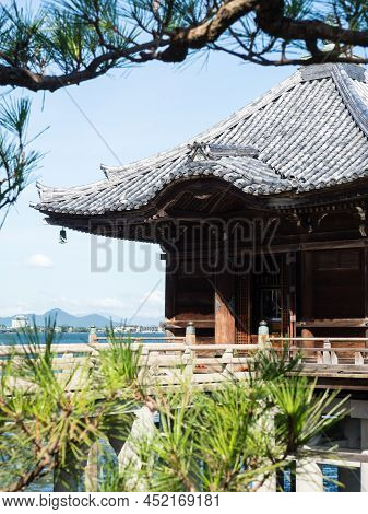 Otsu, Japan - August 21, 2018: Ukimido Pavilion On The Shores Of Lake Biwa (one Of The Eight Views O