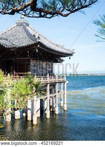 Otsu, Japan - August 21, 2018: Ukimido Pavilion On The Shores Of Lake Biwa (one Of The Eight Views O