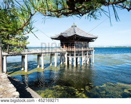 Otsu, Japan - August 21, 2018: Ukimido Pavilion On The Shores Of Lake Biwa (one Of The Eight Views O