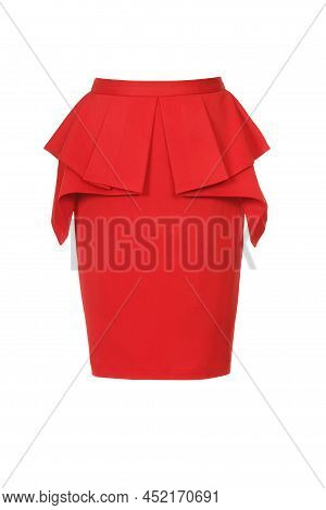 Red Classic Retro Style Midi Skirt Isolated On White Backgroung