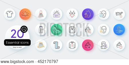 Simple Set Of Sun Cream, Skin Cream And Shirt Line Icons. Include Sun Protection, T-shirt, Scarf Ico