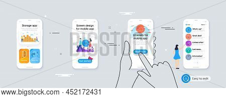 Open Door, Messenger And Fake Document Line Icons For Website, Printing. Phone Ui Interface. Collect