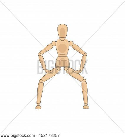 Wooden Man Model, Manikin To Draw Human Body Anatomy Strong Pose. Mannequin Control Dummy Figure Vec
