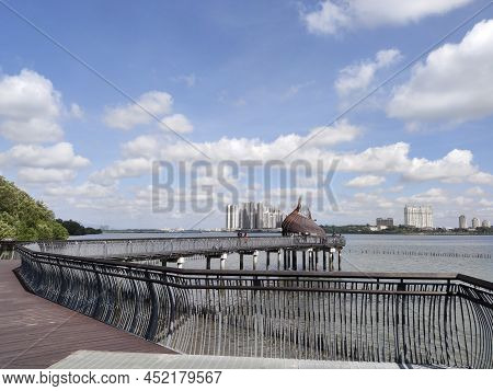Singapore- 23 Jan, 2022: Observation Point Called Eagle Point And Sea View Sungei Buloh Wetland Rese