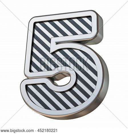 Stainless Steel And Black Stripes Font Number 5 Five 3d Rendering Illustration Isolated On White Bac