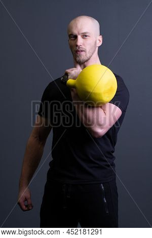 Guy With A Yellow Kettlebell Gym Anonymous Workout Strength, From Fit Teenager From Picking From Res