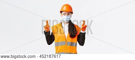 Covid-19 Safety Protocol At Enterpise, Construction And Preventing Virus Concept. Hopeful Optimistic