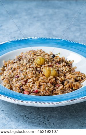 Delicious Japanese Chestnut With Shimeji Seasoned Mixed Rice, Also Known As Takikomi Gohan.
