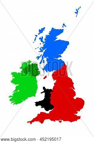 A Silhouette Of The United Kingdom And Eire Over A White Background Each Individual Country Color Co