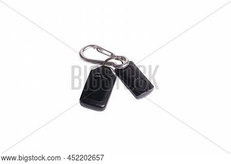 Typical Wireless Car Key Isolated On White Background. Keyless Entry Remote Key To Modern Vehicle, C