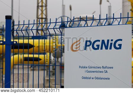 Yellow Gas Pipes In Natural Gas Treatment Plant In Polish Gas Mine. Bulletin Board.