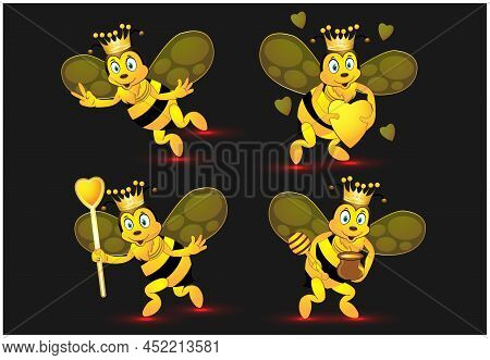 Set Of Honey Bee Vector Cartoon Illustration