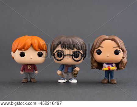 Tambov, Russian Federation - February 15, 2022 Three Funko Pop Harry Potter Advent Calendar Mini Vin
