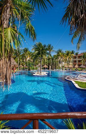 Tulum, Mexico - March 25, 2022: View Of Swimming Pools At The Bahia Principe Grand Coba In The Rivie
