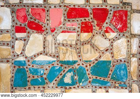 National Flag Of  Luxembourg  On Stone  Wall Background. Flag  Banner On  Stone Texture Background.