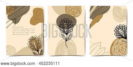 A Set Of Creative Story Templates With Space For Text. Modern Vector Layouts With Hand-drawn Plant S