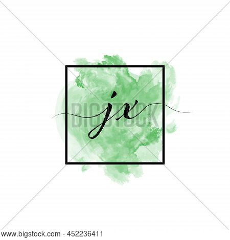 Calligraphic Lowercase Letters J And X Are Written In A Solid Line On A Colored Background In A Fram