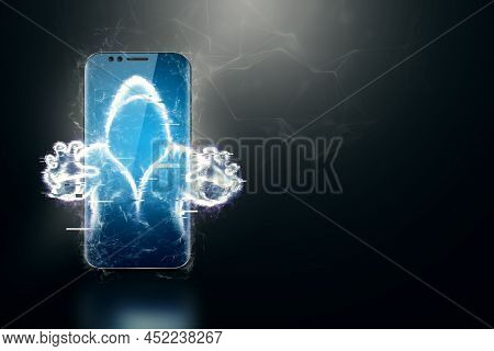 Dark Web, Shadow Crime, Internet Crime Concept, Hidden Internet. Hologram Of Digital Hacker In Compu