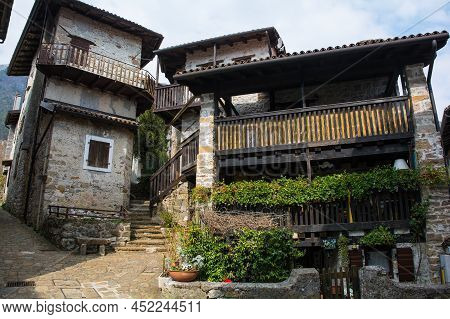 Historic Residential Buildings In Poffabro, A Medieval Village In The Val Colvera Valley In Pordenon