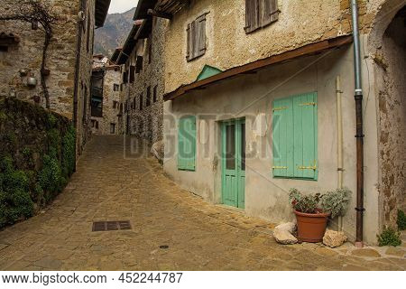 Historic Residential Buildings In Poffabro, A Medieval Village In The Val Colvera Valley In Pordenon