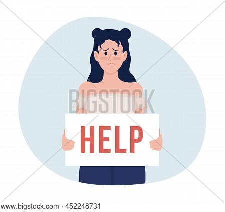 Anxious Girl 2d Vector Isolated Illustration. Scared Lady Flat Character On Cartoon Background. Feel