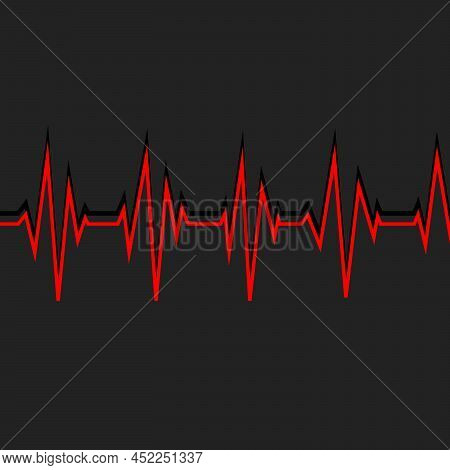 Pulse Heart Red Adn Black Glossy Web Icon On Dark Background. Icon For Computer Graphic Website And 