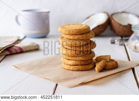 Coconut Cookies On A White Background. Coconuts.