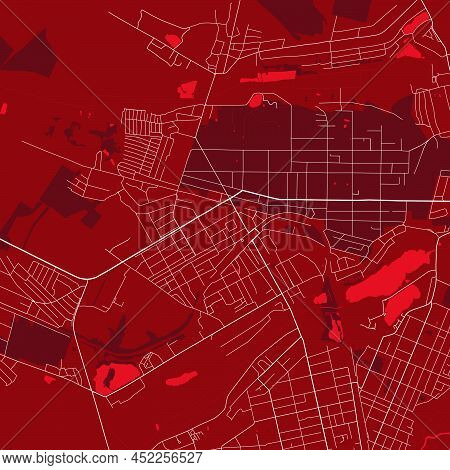 Detailed Vector Map Poster Of Bucha City Administrative Area. Red Skyline Panorama. Decorative Graph