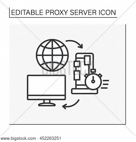 Computer Networking Line Icon. Faster, Safer And More Smooth Connection To Internet Due To Servers. 