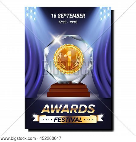 Awards Festival Creative Promotional Poster Vector. Awards Festival Prize For Champion Winning In Ba
