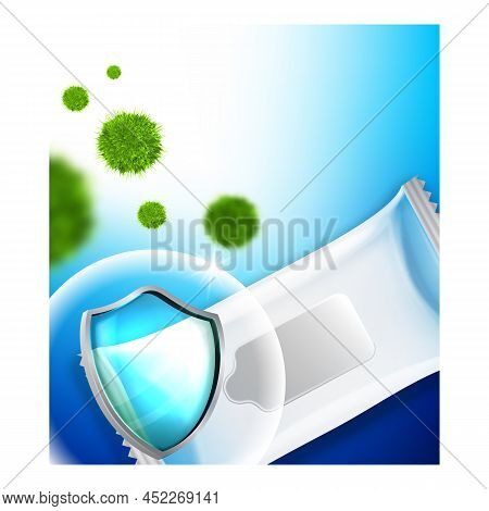 Disinfecting Wipes Creative Promo Banner Vector. Disinfecting Wipes Blank Packaging For Killing Bact
