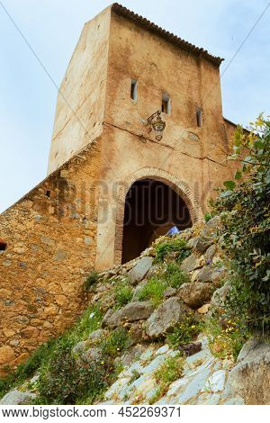 Chefchaouen, Blue City. View On Medieval Stone City Walls And The Gate Tower. Chefchaouen, (chaouen)