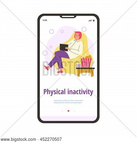 Physical Inactivity Onboarding Page With Inactive Man Flat Vector Illustration.