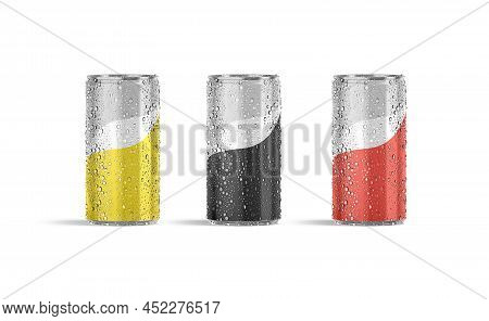 Blank Colored Aluminum Narrow 280 Ml Soda Can Mockup, Front View, 3d Rendering. Empty Yellow, Black 