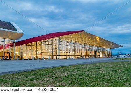 Zeda Bashi, Georgia - March 19, 2022: Evening View On David The Builder Kutaisi International Airpor