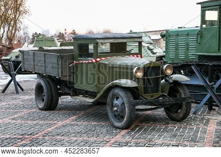 Moscow, Russia - March 6, 2022: Wwii Soviet Army Truck Gaz Aa In The Technical Museum Of Vadim Zador