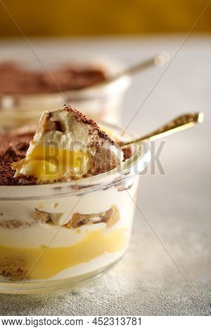 Tiramisu. Dessert With Cream For Breakfast. High Quality Photo