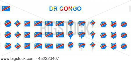Large Collection Of Dr Congo Flags Of Various Shapes And Effects. Big Set Of Vector Flag.