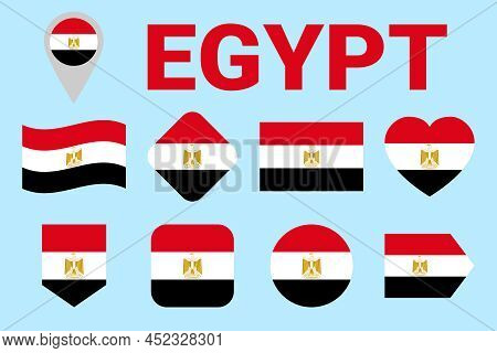 Egypt Flag Vector Collection. Geometric Shapes. Flat Style. Egyptian National Symbols Set For Travel