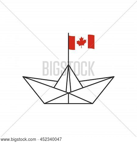 Paper Boat. The Boat With The Canadian Flag. Vector Illustration