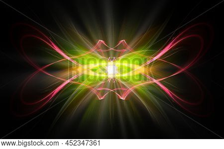 Abstract Illustration Of A Computer Generated Fantastic Emblem In Various Shapes And Shades On A Bla