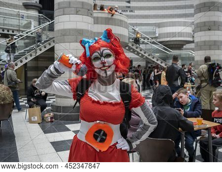 Doncaster, Yorkshire, Northern England- April 3, 2022. Girl Dressed Up As Singer Smiling And Looking