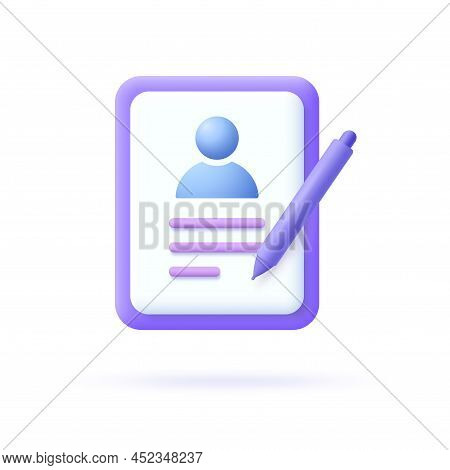 Registration 3d Icon. Symbol Of Password, Vote, Check List. Vector Illustration.