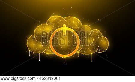 Polygonal Vector Illustration Of A Cloud With A Power Symbol On A Dark Background. The Concept Of Ne
