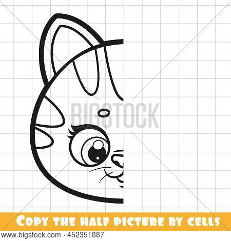 Copy The Half Picture Cartoon Kitten By Cells, Education Game For Children