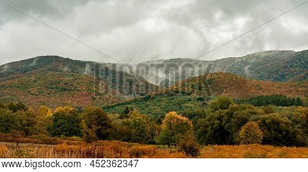Foggy Cloudy Bukk National Park In Hungary Fall Autumn Season