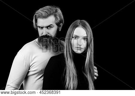 Sensual Couple In Love. Fahion Couple On Black Isolated. Secrets Fantasy. Young Vogue Couple In Love
